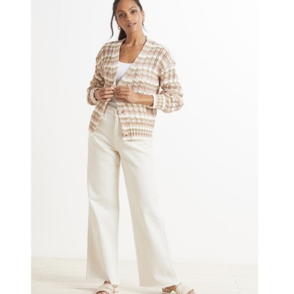 John + Jenn Julianna Stripe Cardigan Button Up Knit Sweater Size Size Large - Picture 3 of 16